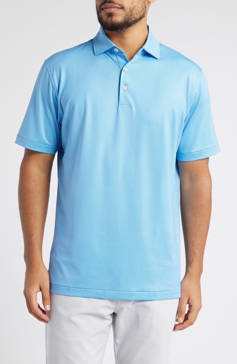 Peter Millar Gingham Microcheck Performance Jersey Polo, Main, color, Blue Sea