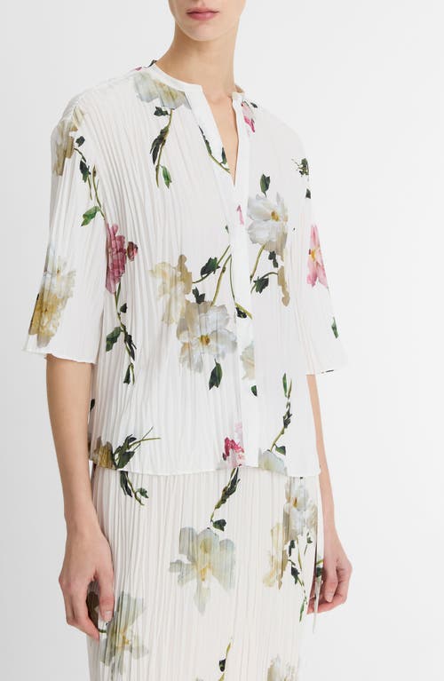 Vince Wilted Peony Plissé Button-up Shirt In Red