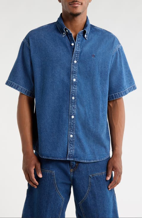 Lucas Short Sleeve Cotton Denim Button-Down Shirt