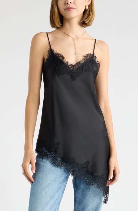 Asymmetrical Lace Satin Tank