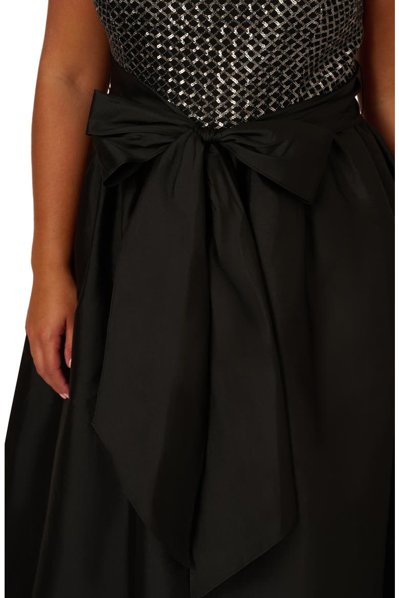 Sequin Bodice High-Low Taffeta Gown, Alternate, color, BLACK/ GUNMETAL