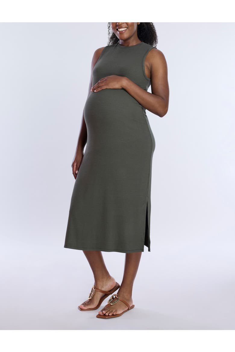 Crew Neck Rib Knit Sleeveless Midi Dress, Main, color, Deep Depths