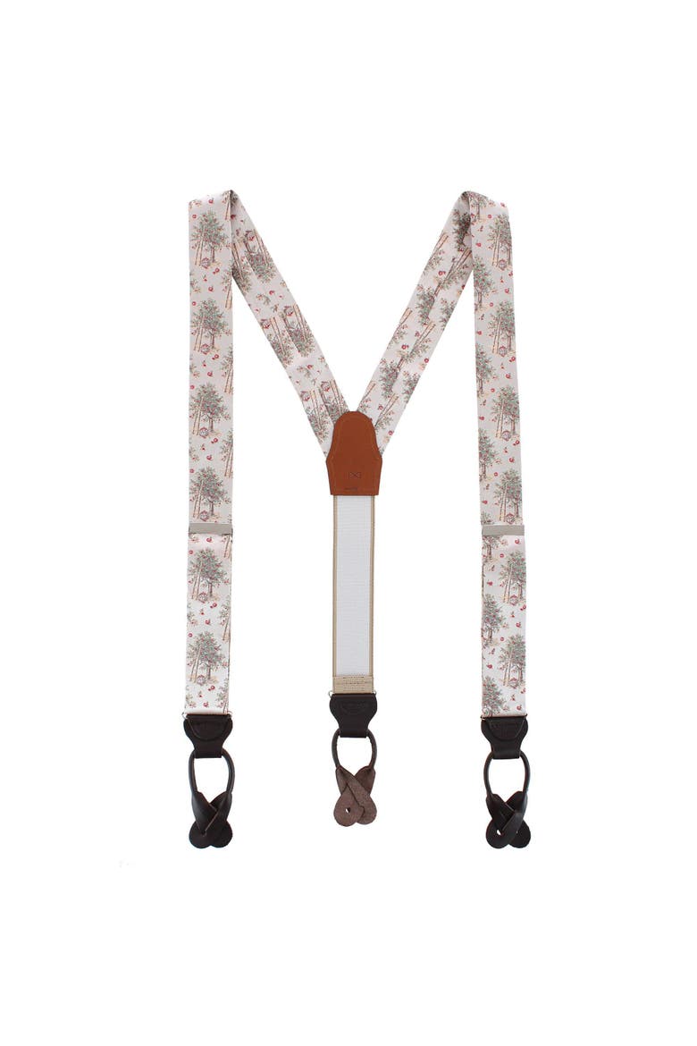 Fall Apple Orchard Silk Novelty Button End Suspenders, Alternate, color, Silver