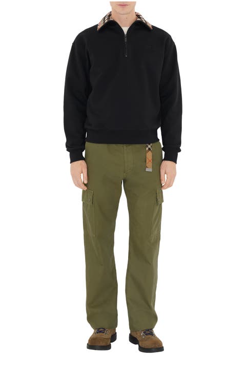 Check Collar Cotton Half-zip Sweatshirt