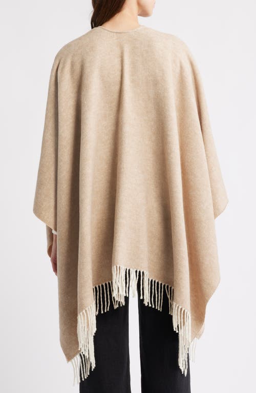 Eileen Fisher Fringe Trim Cotton Wool & Cashmere Poncho In Brown