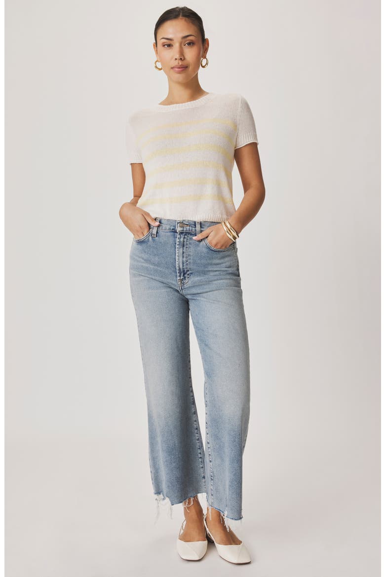 Emerson Stripe Short Sleeve Sweater, Alternate, color, SHELL/ HONEYSUCKLE