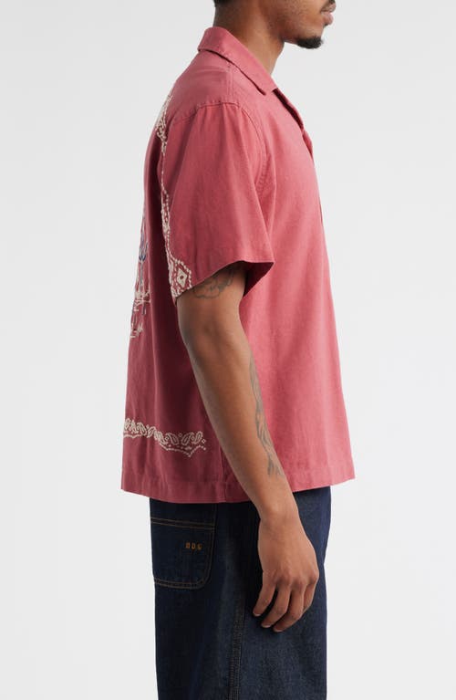 BDG URBAN OUTFITTERS BDG URBAN OUTFITTERS COWBOY EMBROIDERED SHORT SLEEVE COTTON BUTTON-UP SHIRT 