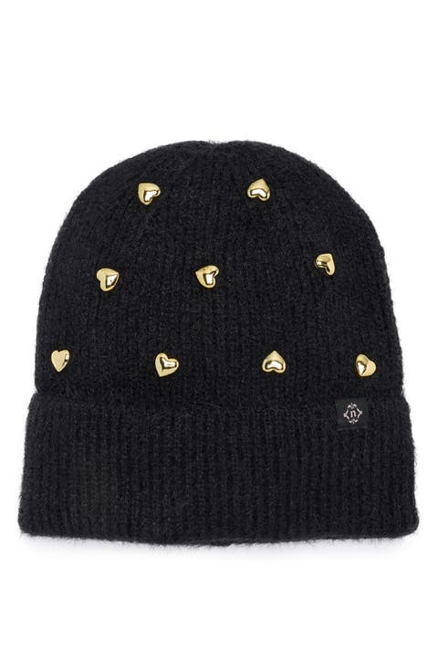 Heart Studs Knit Cuffed Beanie