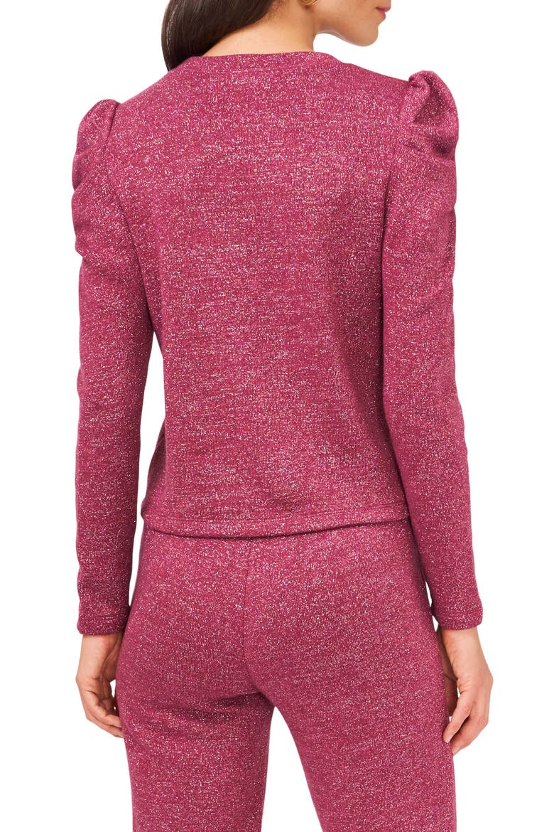 Puff Shoulder Metallic Knit Top, Alternate, color, NAPA WINE