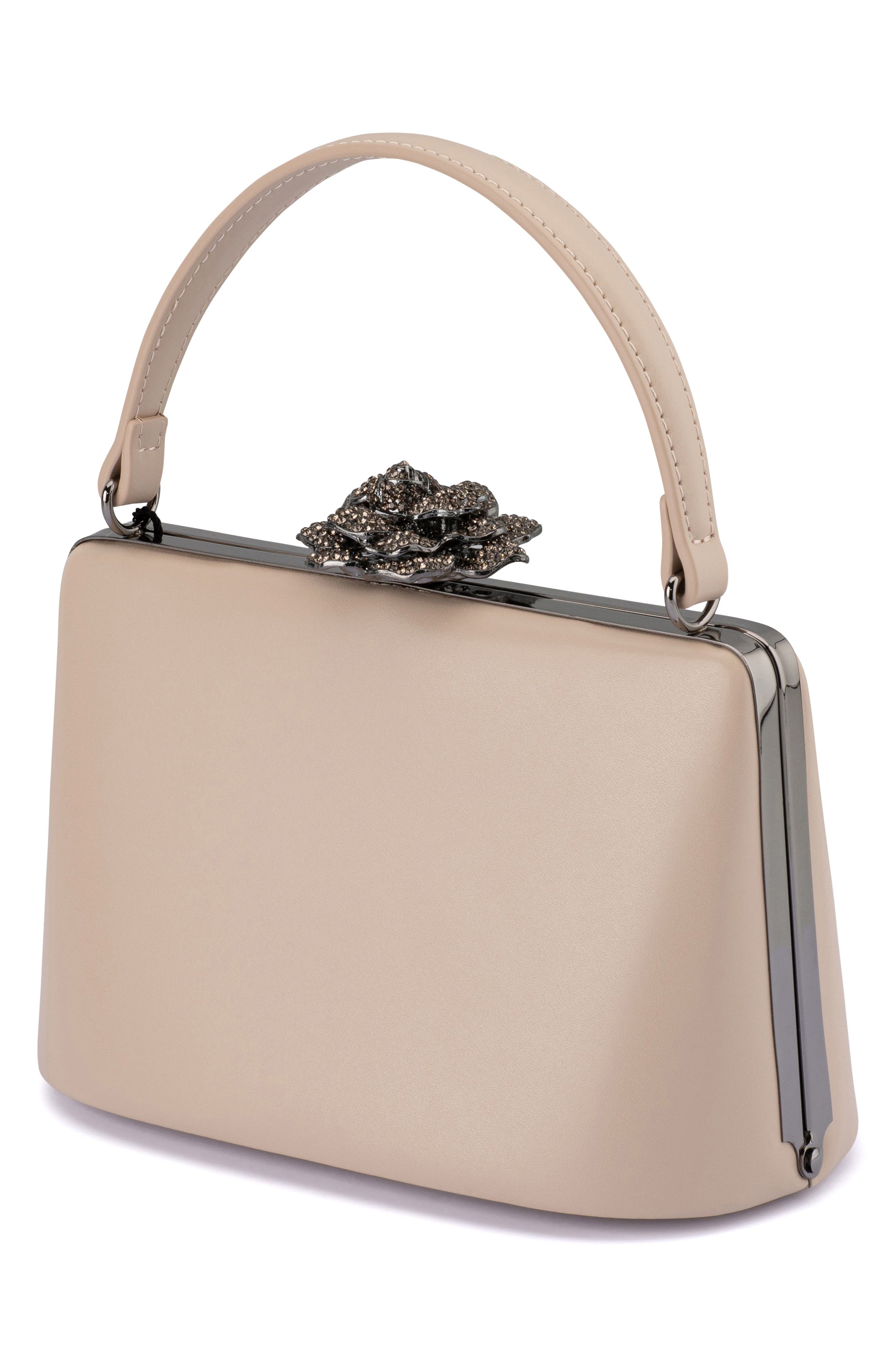 Olga Berg Grace Embellished Frame Top Handle Bag, Alternate, color, Natural