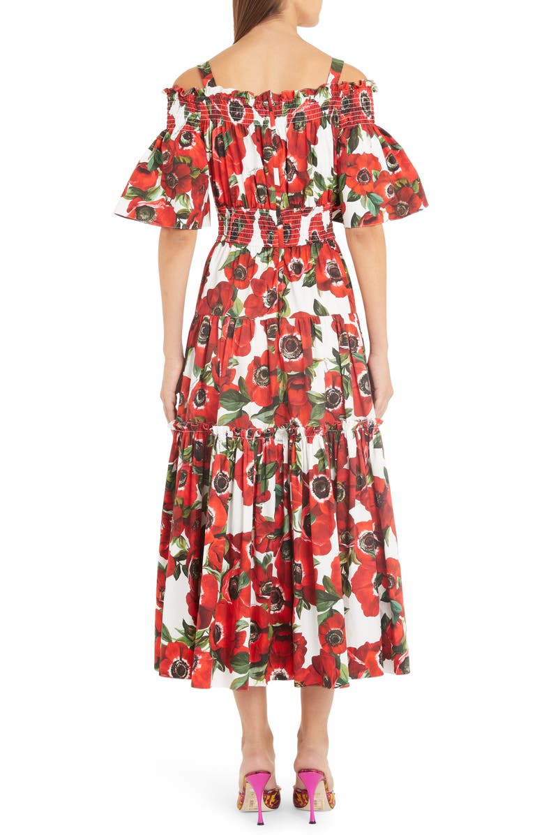 Dolce&Gabbana Poppy Print Tiered Cotton Poplin A-Line Dress, Alternate, color, 