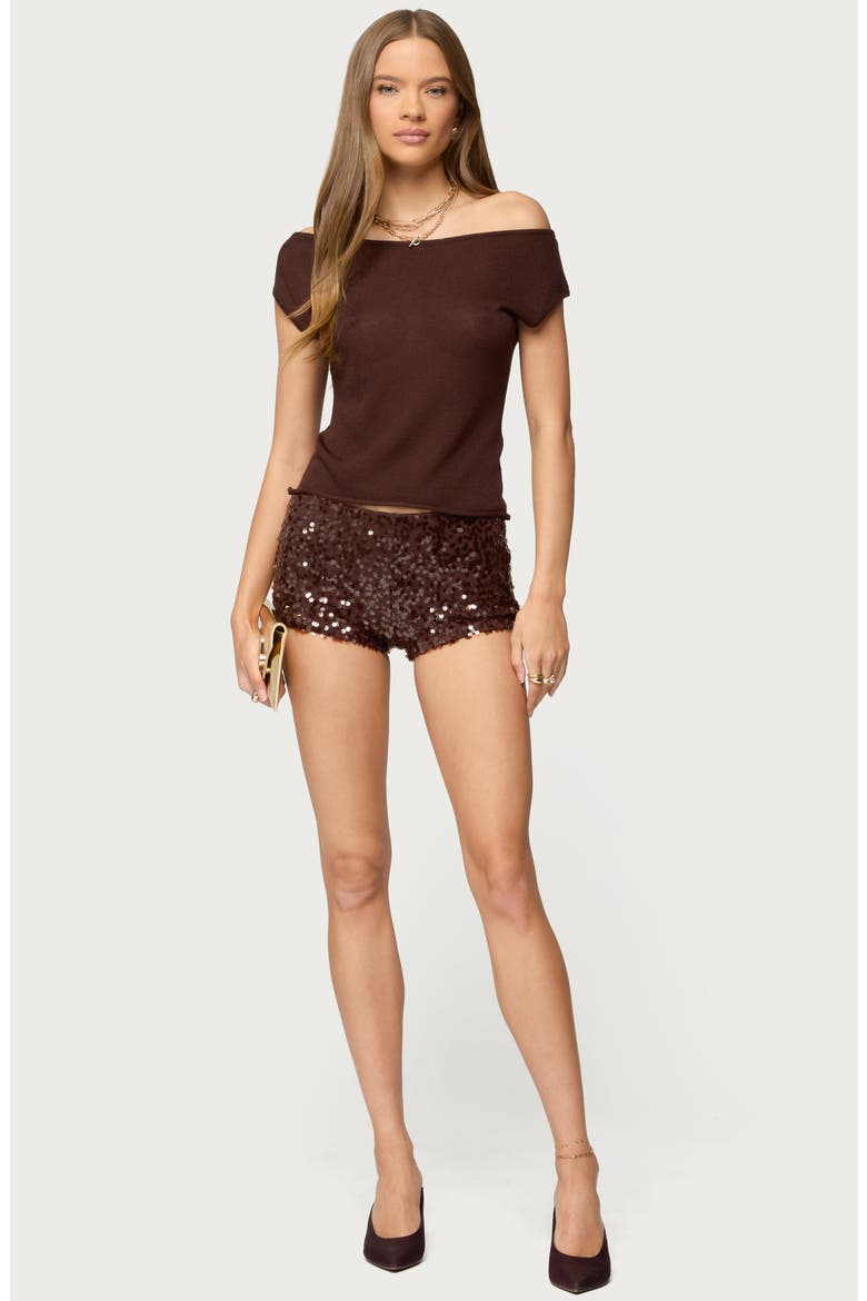 Stajey Low Rise Sequin Microshorts, Alternate, color, BROWN