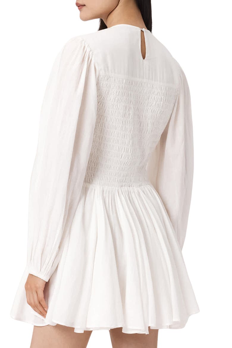 Chia Smock Bodice Long Sleeve Cotton Blend Minidress, Alternate, color, WHITE