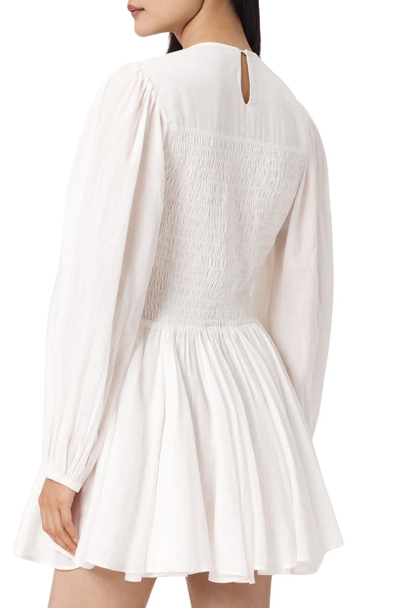 AllSaints Chia Smock Bodice Long Sleeve Cotton Blend Minidress, Alternate, color, White