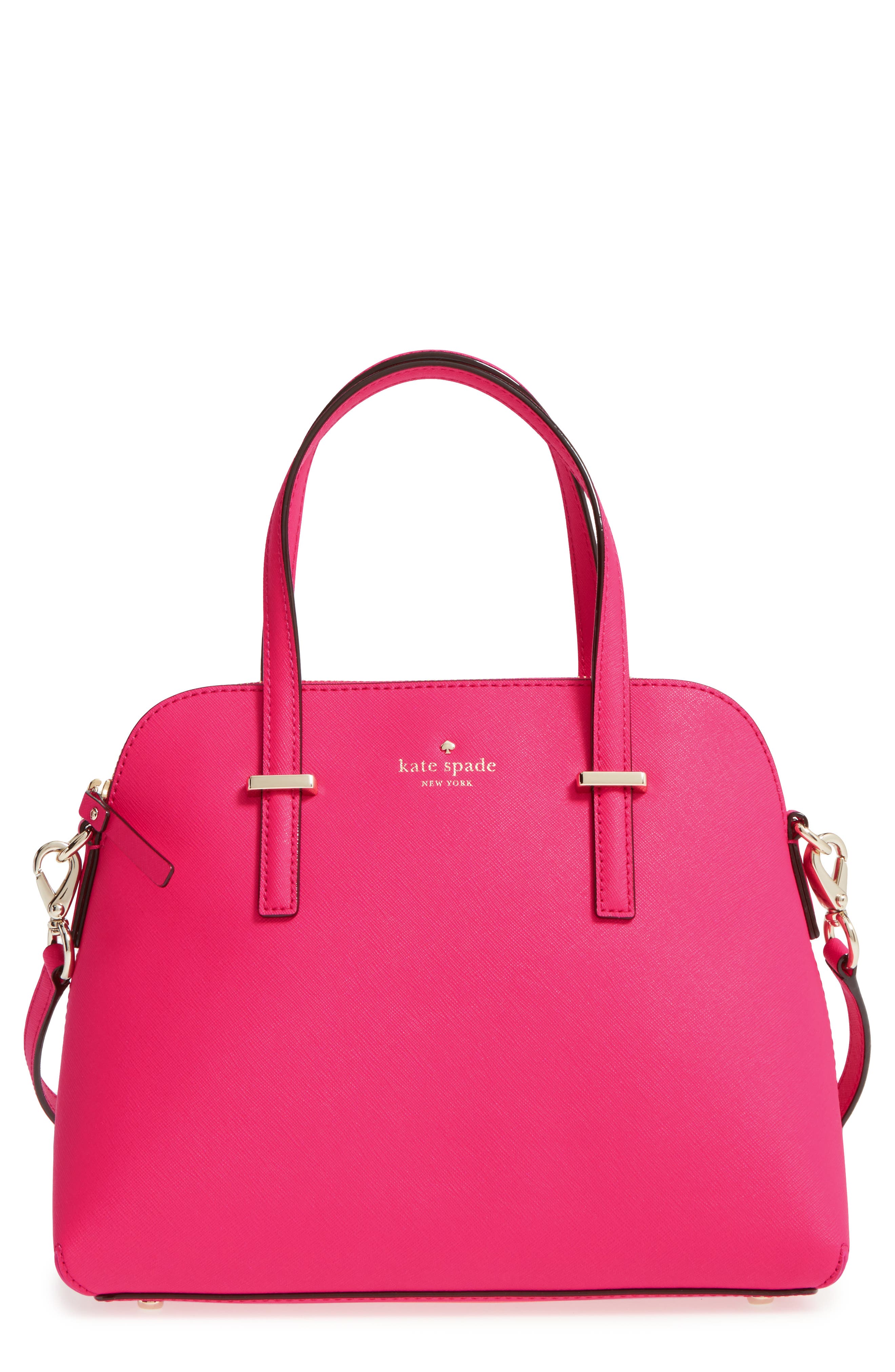 'cedar street - maise' leather satchel, Main, color, PINK CONFETTI
