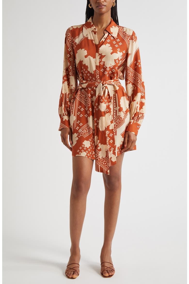 Ada Mixed Print Long Sleeve Shirtdress, Main, color, AMBER COMBO