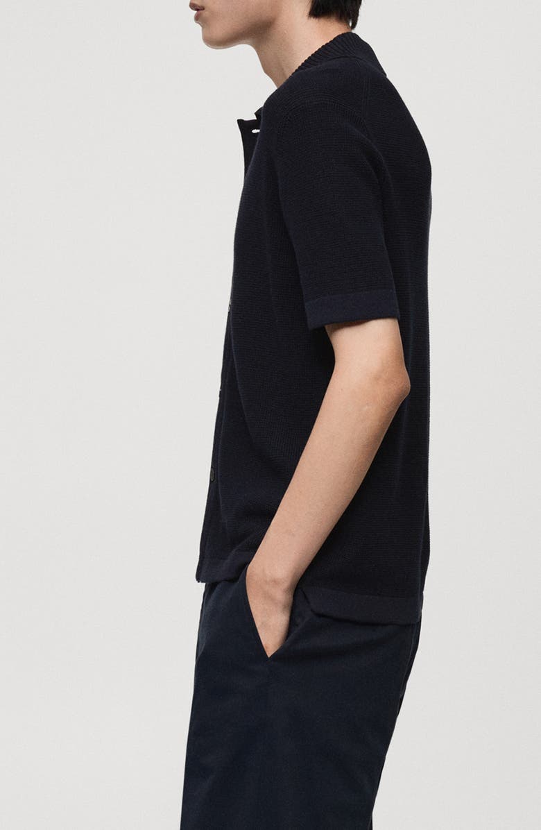 MANGO Cotton Knit Short Sleeve Button-Up Shirt, Alternate, color, 