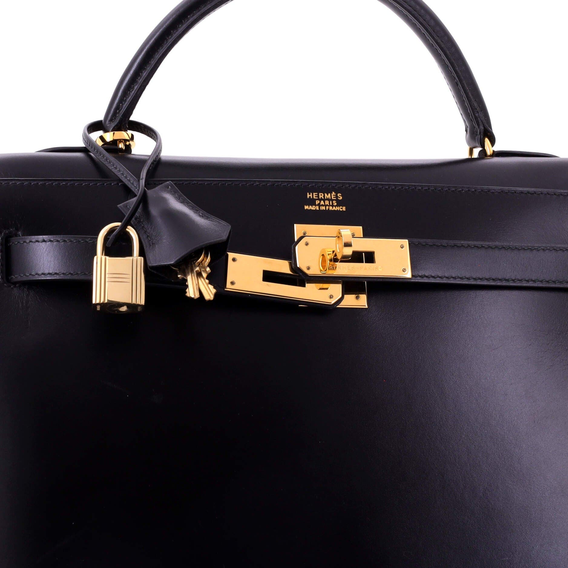 Pre-Owned Hermes Kelly Handbag Black Box Calf with Gold Hardware 32, Alternate, color, Noir