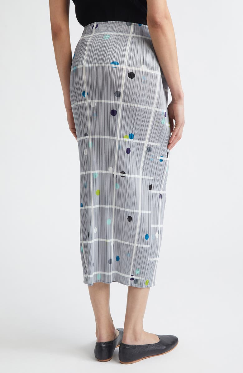 Pleats Please Issey Miyake Crossing Dots Print Pleated Midi Skirt, Alternate, color, Light Gray