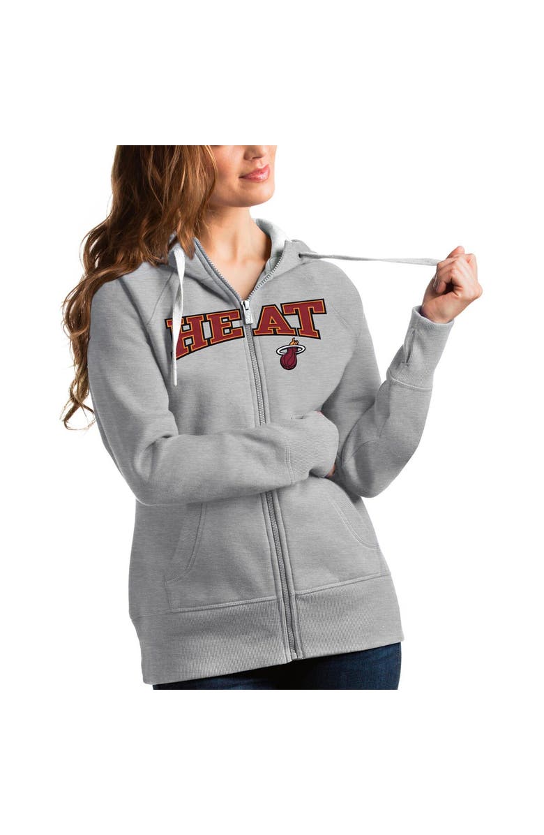 ANTIGUA Women's Antigua Heathered Gray Miami Heat Team Victory Full-Zip Hoodie, Main, color, 