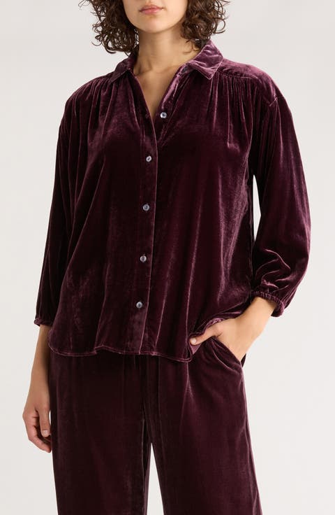 Bella Oversize Velvet Button-Up Shirt
