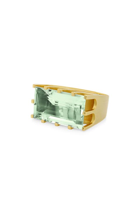 Baguette-Cut Prasiolite Castle Ring