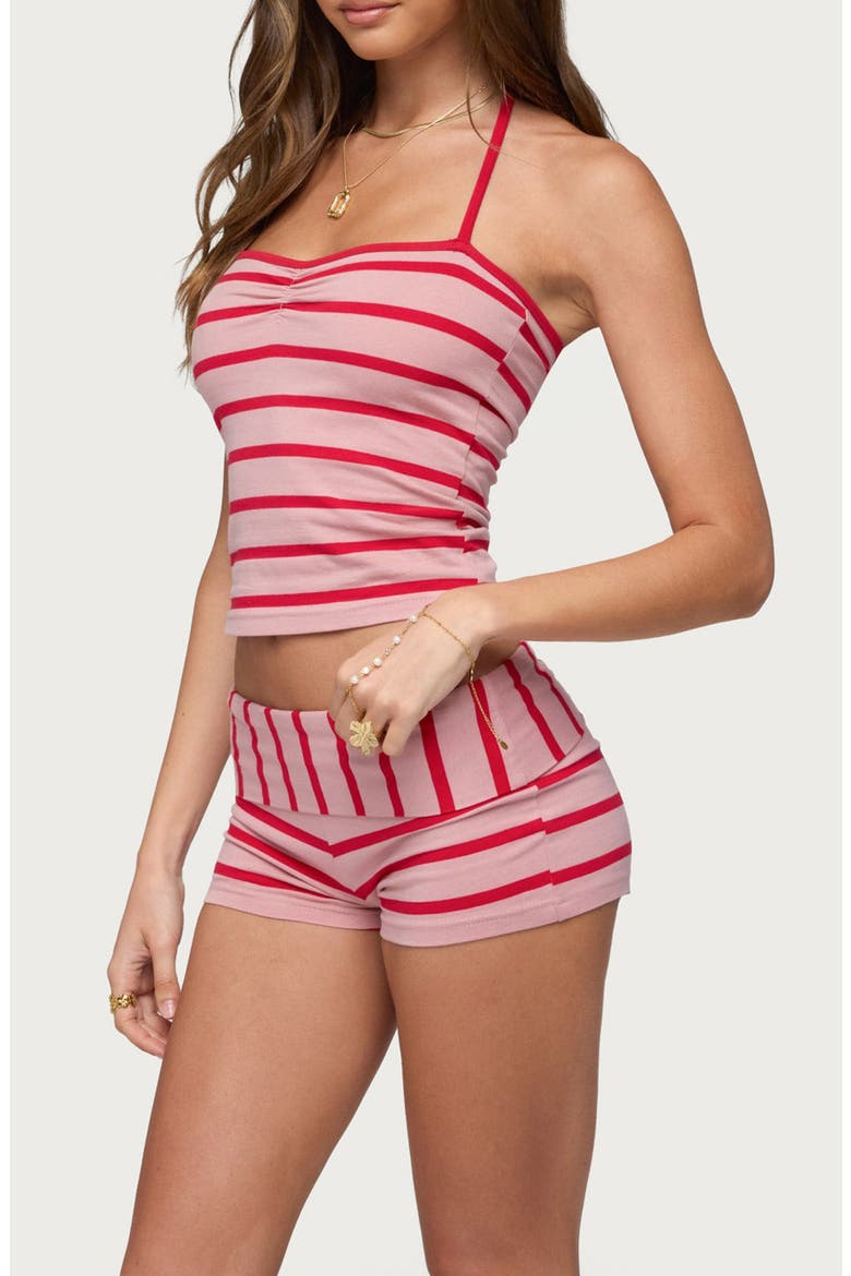Lorenza Stripe Crop Halter Top, Alternate, color, PINK-AND-RED