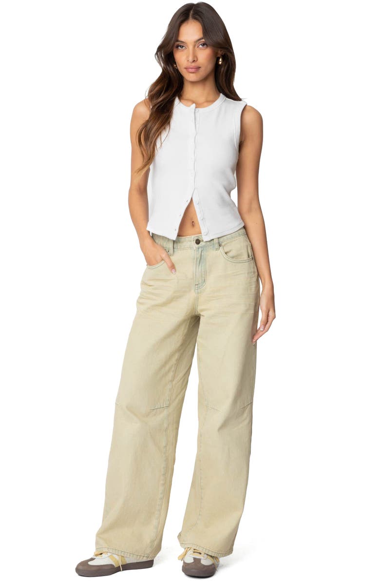 EDIKTED Washed Low Rise Boyfriend Jeans, Alternate, color, Tan