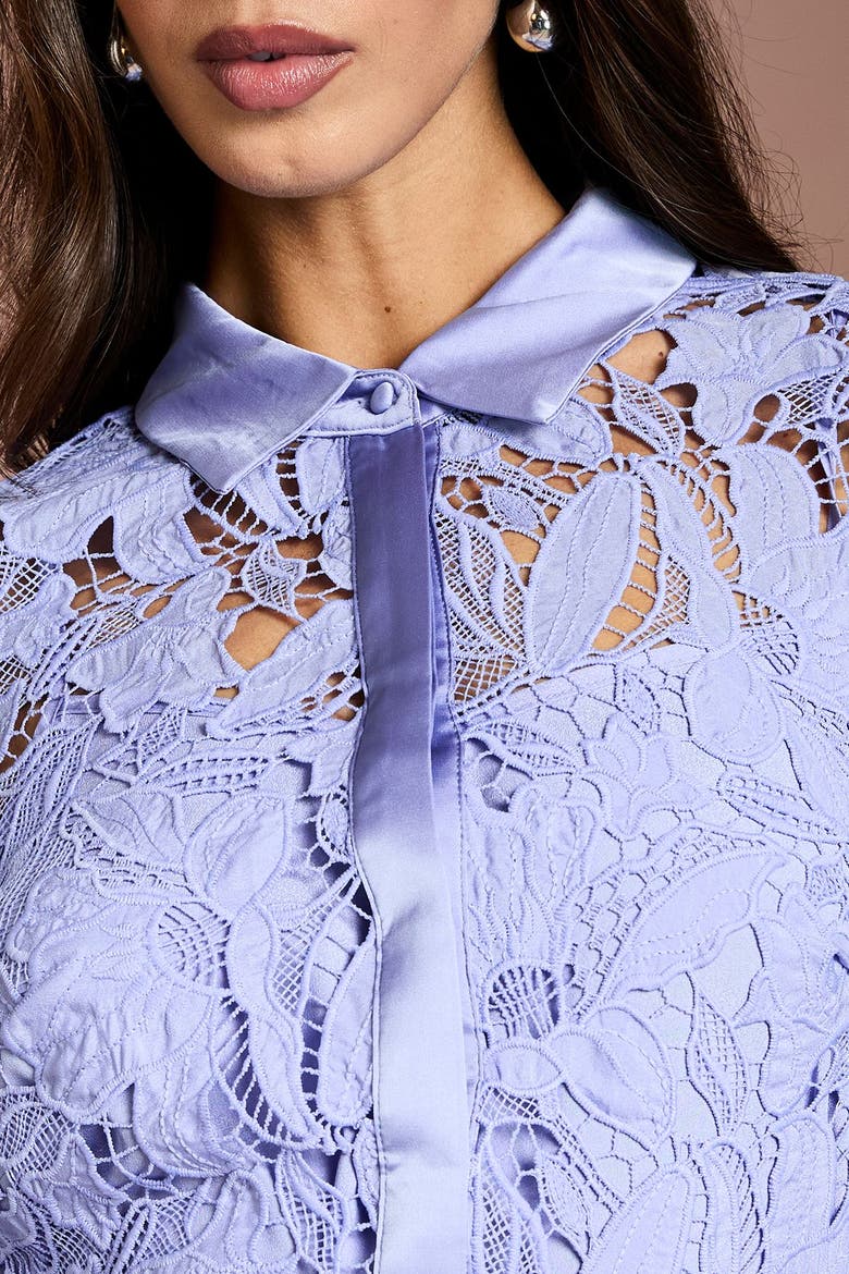 Lace Shirt Long Sleeve Dress, Alternate, color, Cornflower