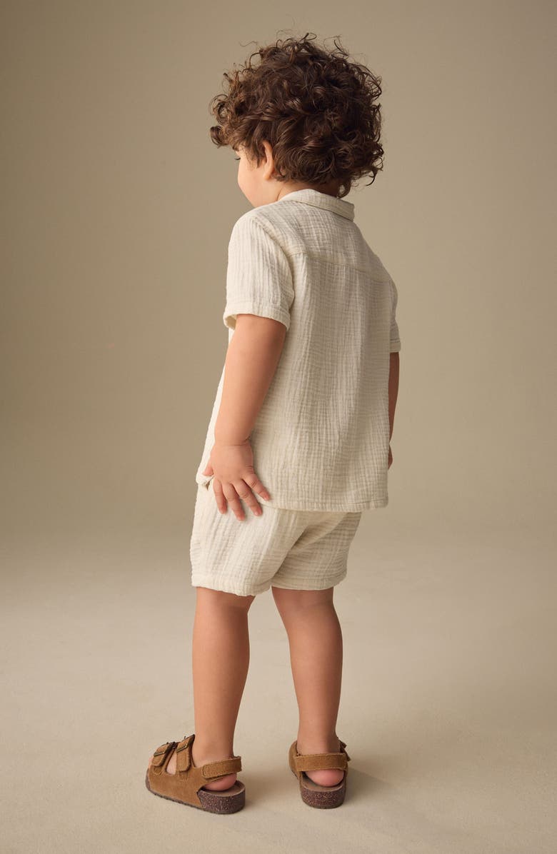 NEXT Kids' Cotton Gauze Camp Shirt & Shorts Set, Alternate, color, Neutral