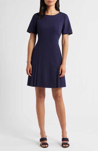 Tahari ASL Kick Pleat Short Sleeve Stretch Crepe Dress