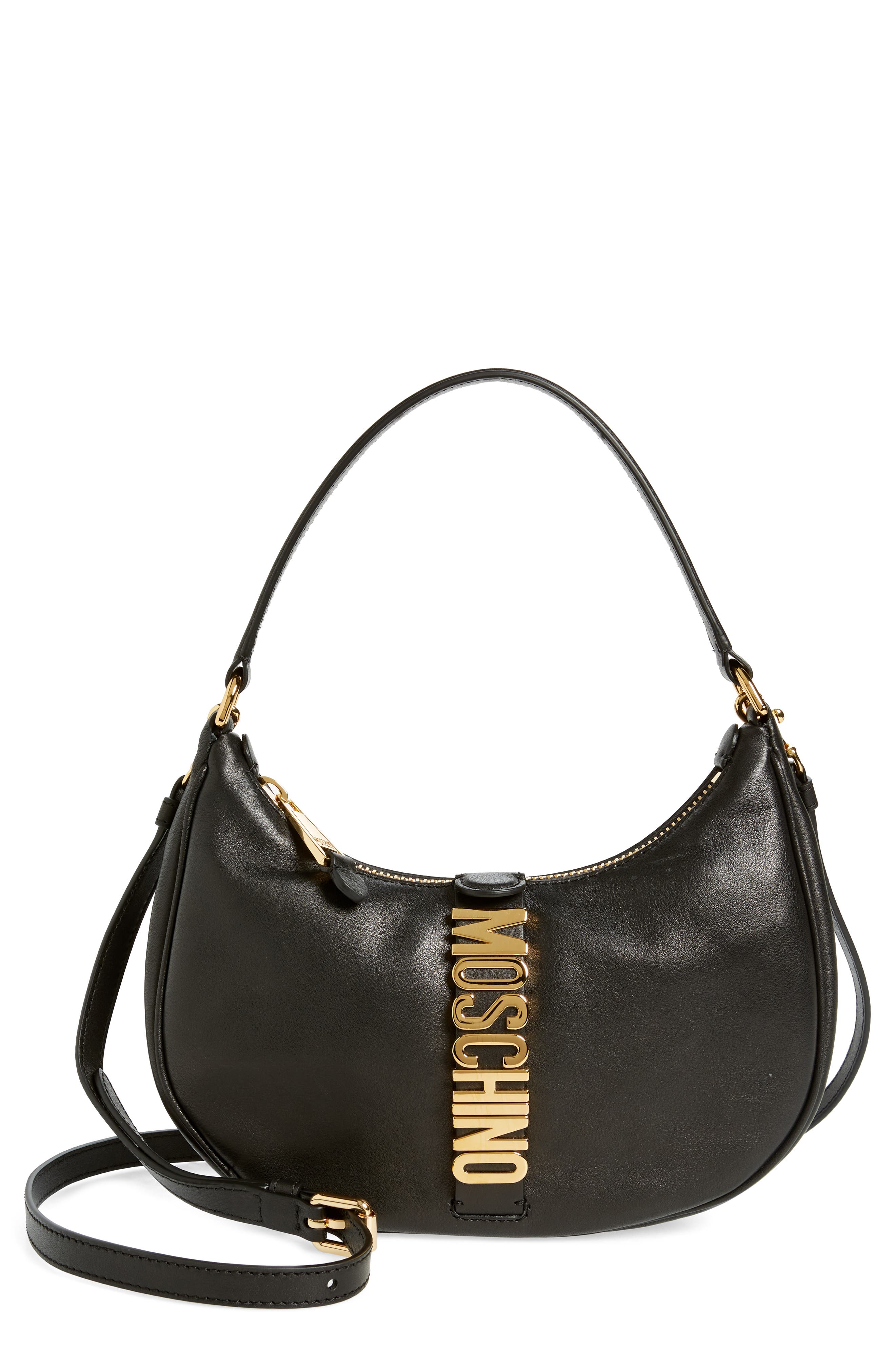Moschino Logo Belt Leather Shoulder Bag, Main, color, 
