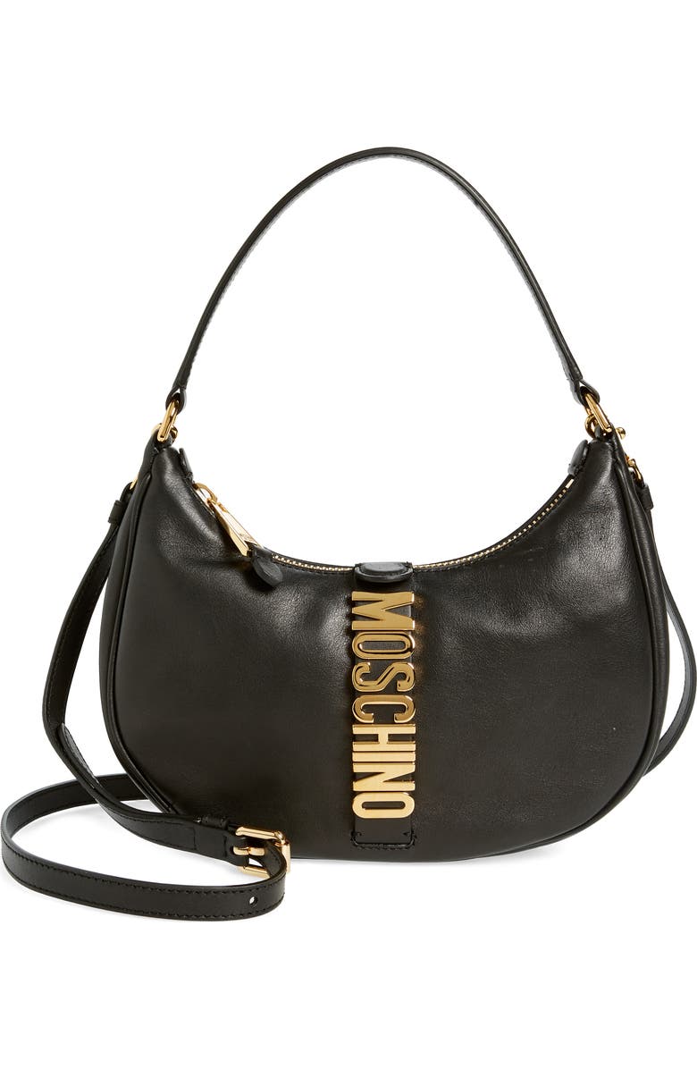 Moschino Logo Belt Leather Shoulder Bag, Main, color,