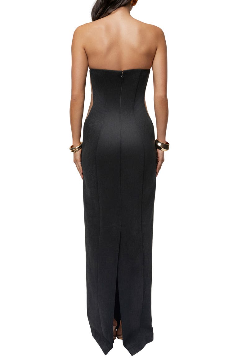 Madioson Sheer Inset Faux Suede Column Gown, Alternate, color, BLACK