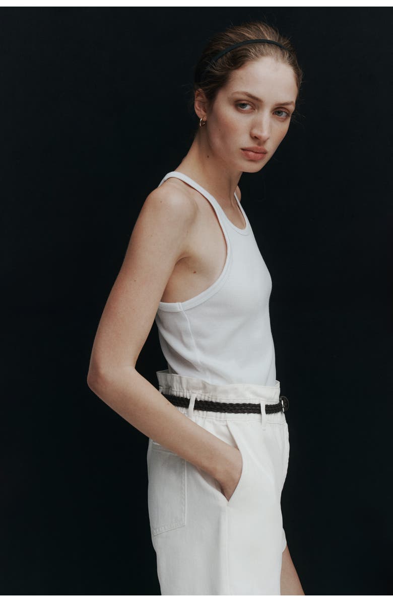 H&M Belted Twill Shorts, Alternate, color, White