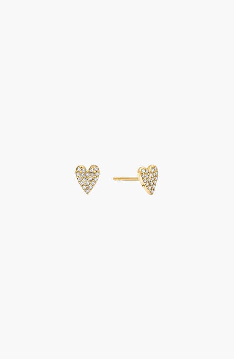 Heart Pavé Diamond Stud Earrings