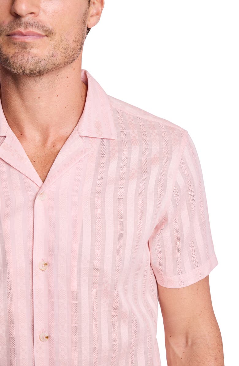 PAISLEY & GRAY Textured Cotton Camp Shirt, Alternate, color, Pink Dobby Stripes