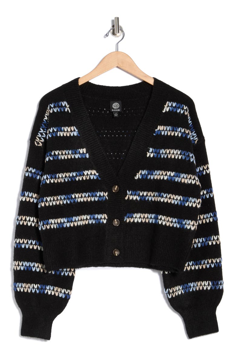 Whipstitch V-Neck Button-Up Cardigan, Alternate, color, BLACK/ BLUE