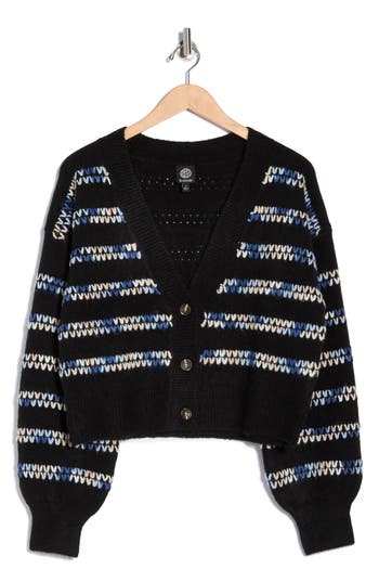 Bobeau Whipstitch V-neck Button-up Cardigan In Multi