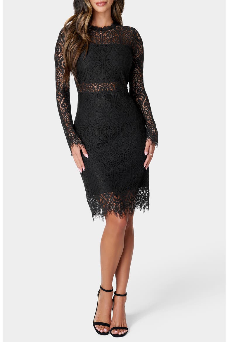 Bandeau Lace Long Sleeve Dress, Main, color, BLACK