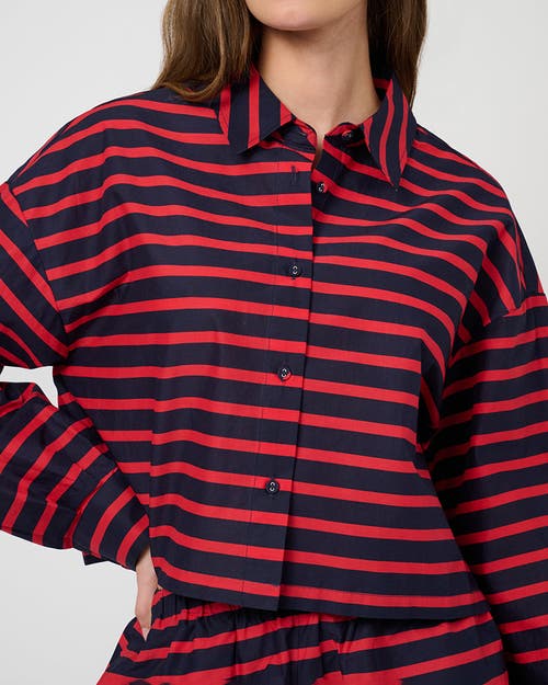Weworewhat Long Sleeve Crop Button Down Shirt In Tr Red/dk Navy