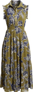Anne Klein Sleeveless Metallic Floral Print Shirtdress