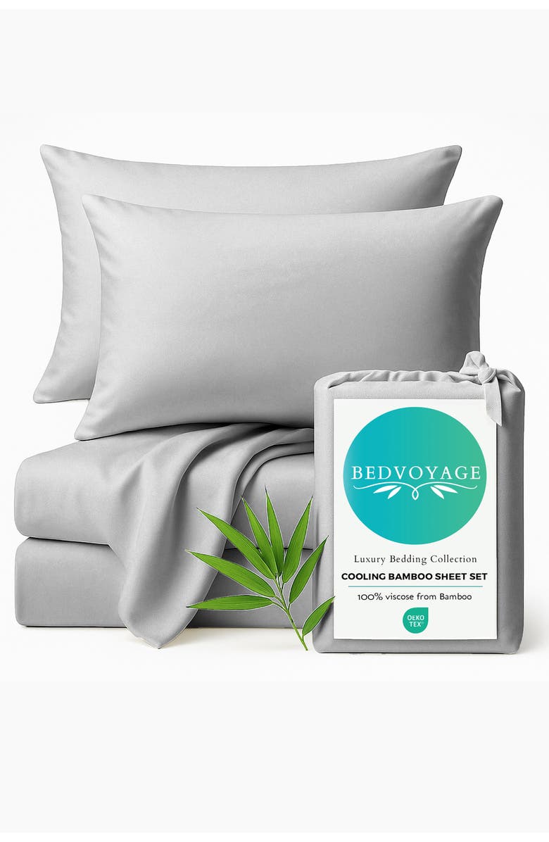 BedVoyage Luxury 100% Viscose Cooling Bed Sheet Set, Main, color, Stone