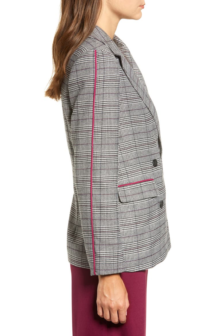 Chriselle Lim Bianca Piped Houndstooth Blazer (Nordstrom Exclusive), Alternate, color, GREY PLAID