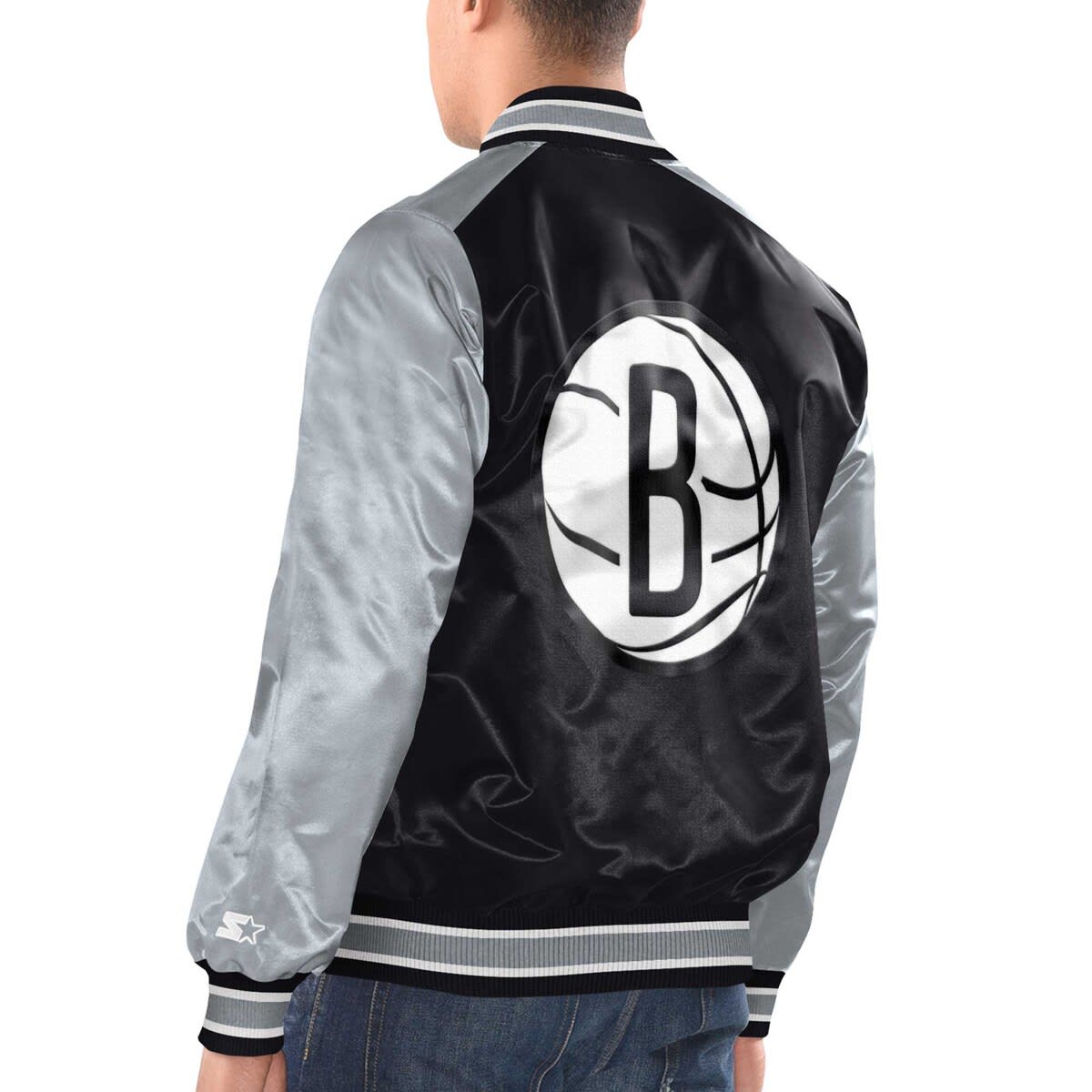 Men's Starter Black/Silver Brooklyn Nets Renegade Satin Full-Snap Varsity Jacket - image 2
