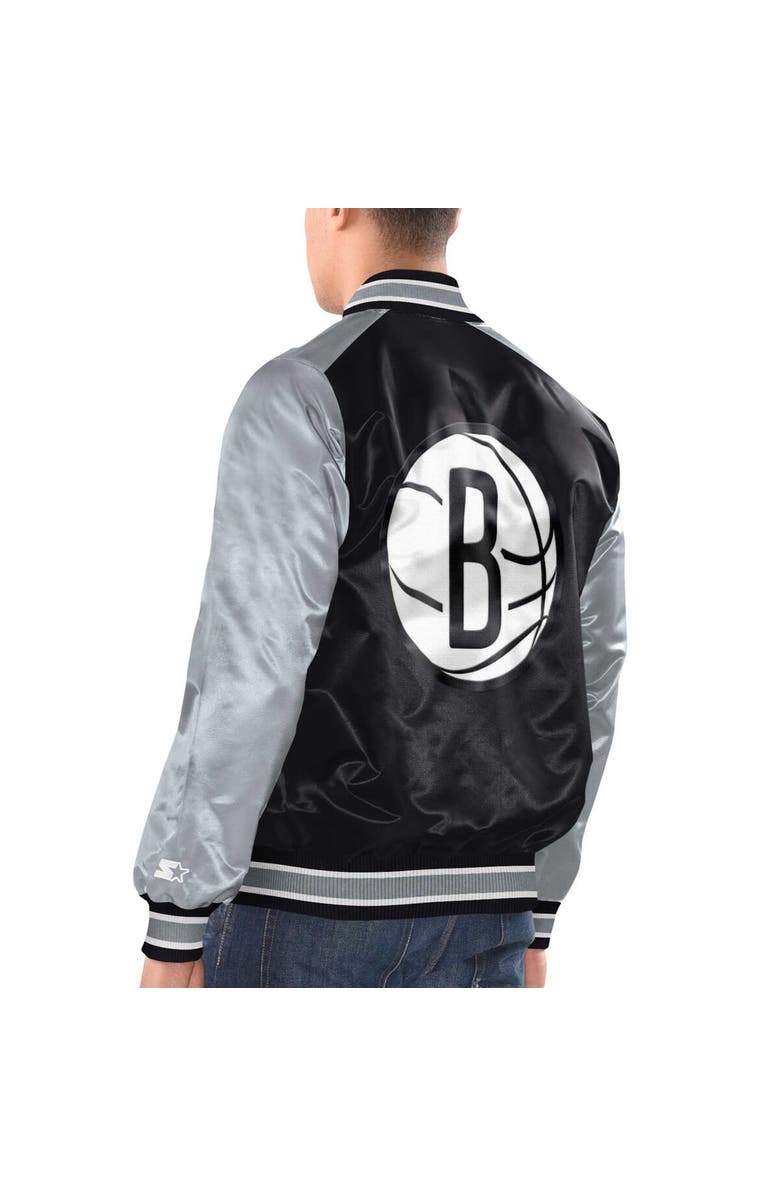 STARTER Men's Starter Black/Silver Brooklyn Nets Renegade Satin Full-Snap Varsity Jacket, Alternate, color, Black