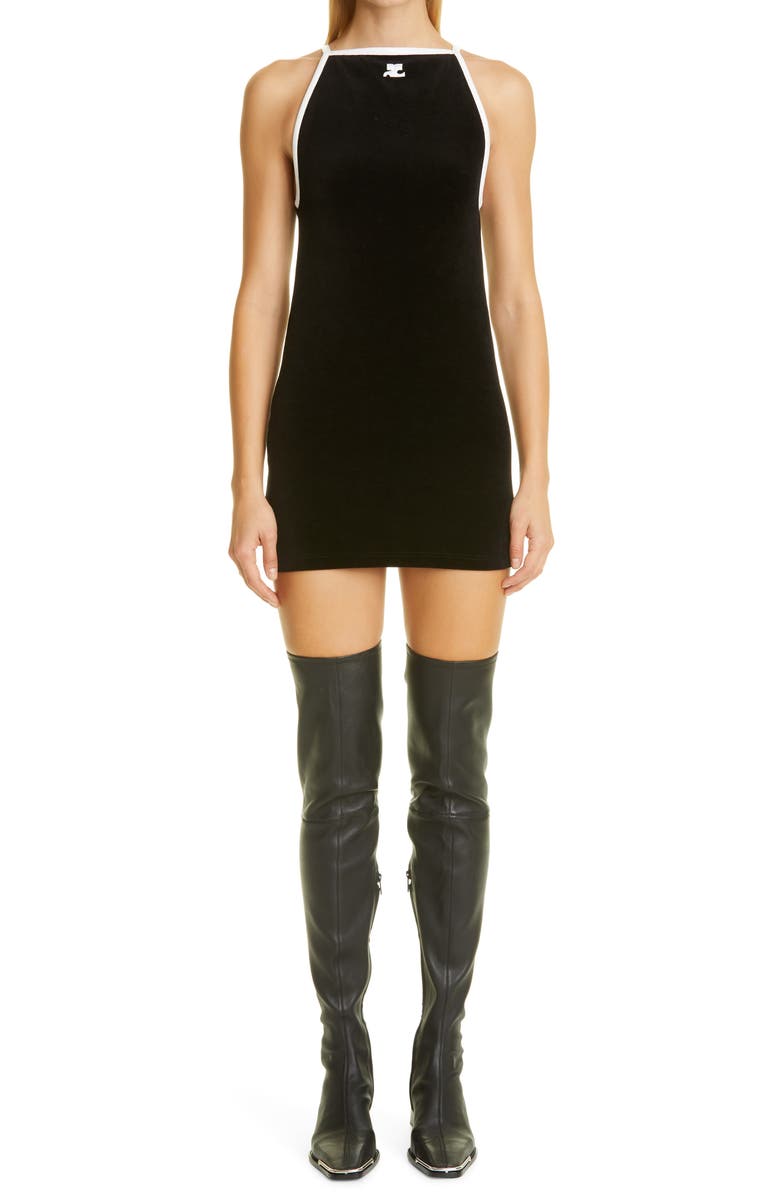 Courrèges Cotton Blend Velvet Minidress, Main, color,