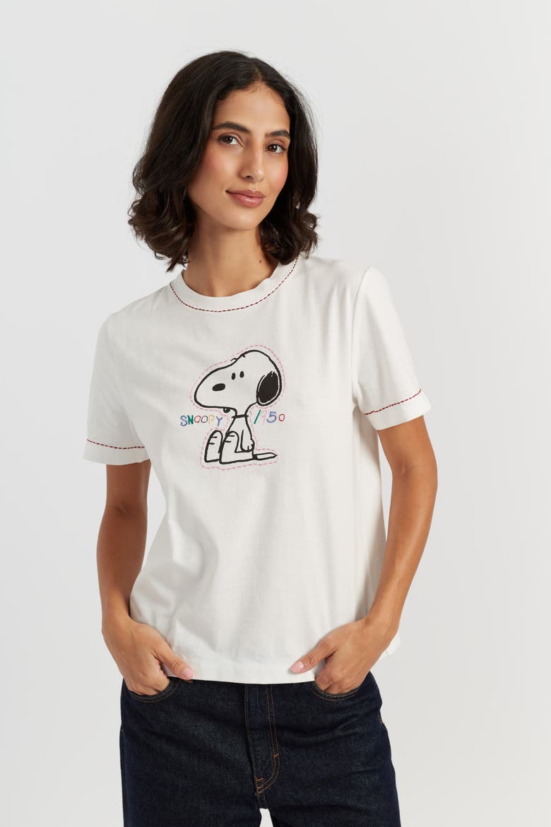 Cotton Snoopy Embroidered T-Shirt, Alternate, color, Cream