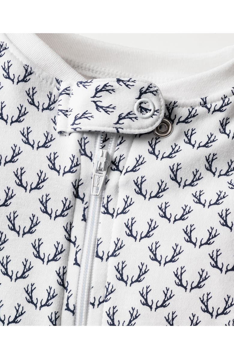 Petite Plume Antler Print Cotton Fitted Footie, Alternate, color, 