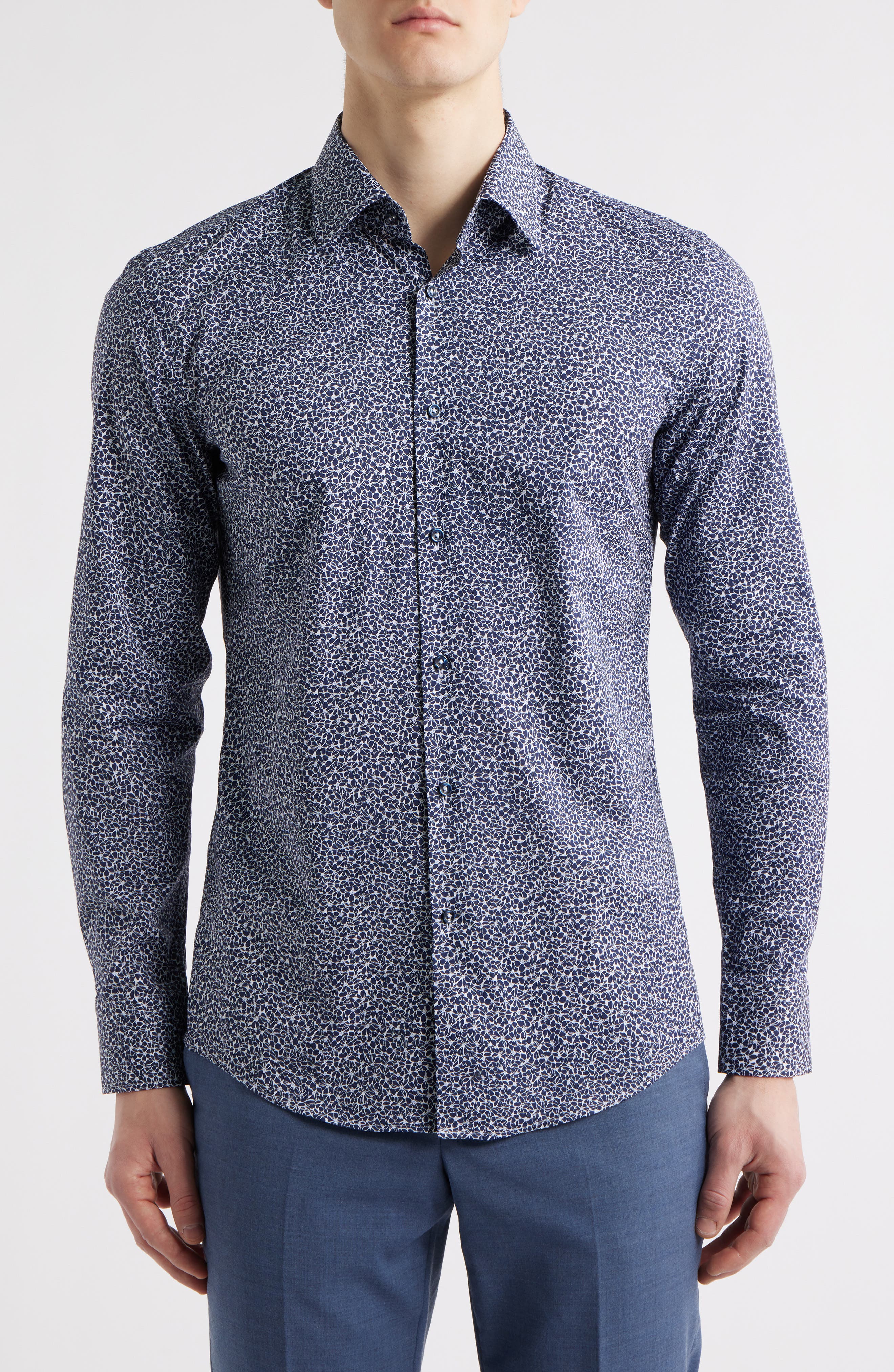 BOSS Hank Kent Slim Fit Floral Stretch Cotton Dress Shirt